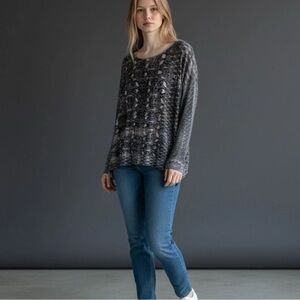 Johnny Was Womens S Oversized Blue  Gray  Silk Blend Velvet  Semi‎ Sheer Sleeve